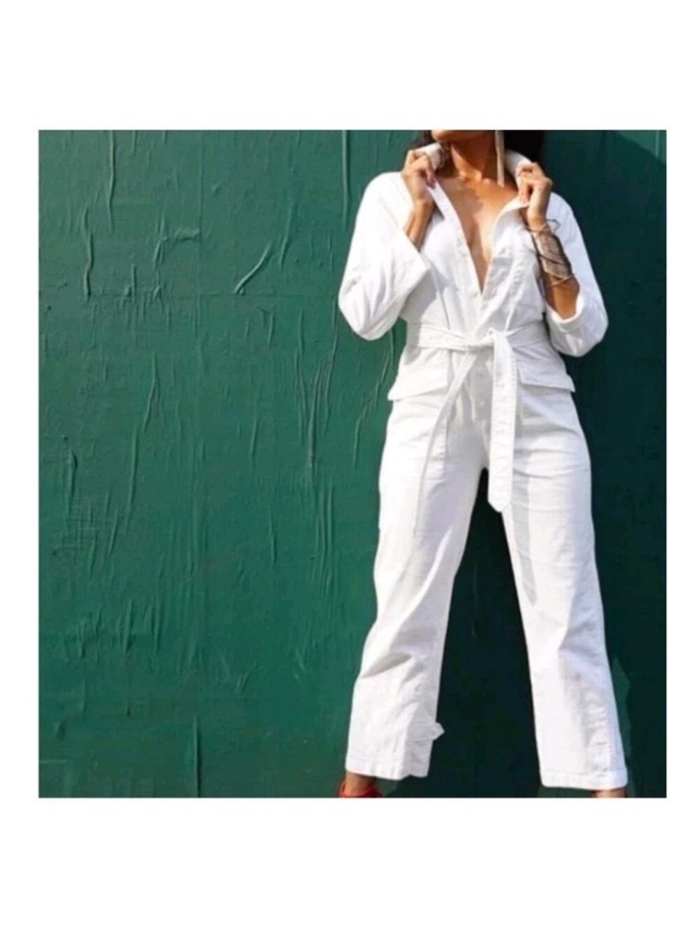 Choosy Off White Canvas Straight Leg Collared Jumpsuit